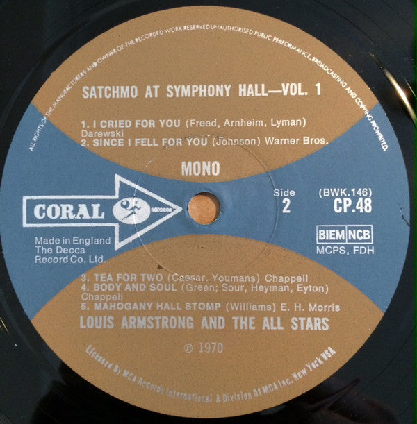 Louis Armstrong And His All-Stars : Satchmo At Symphony Hall Vol. 1 (LP, Album, Mono, RE)