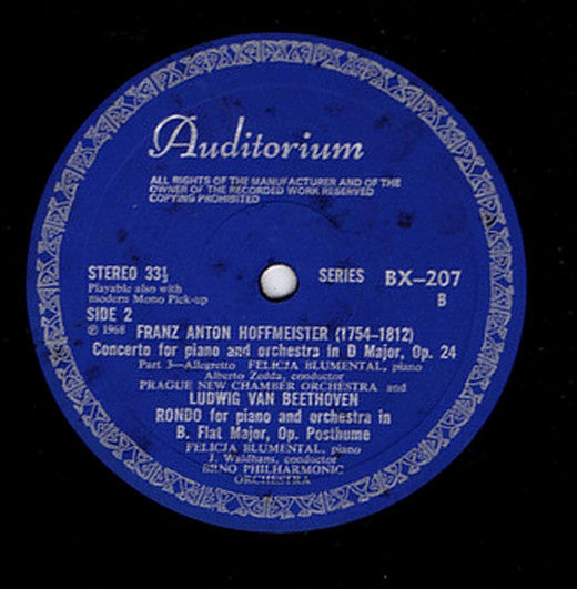 Franz Anton Hoffmeister / Ludwig van Beethoven - Felicja Blumental : Piano Concerto In D Major Op. 24 / Rondo Op. Posthume In B Flat Major (LP)