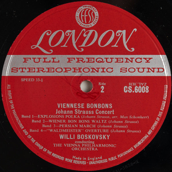 Johann Strauss Jr., Willi Boskovsky, Wiener Philharmoniker : Viennese Bon Bons (Vienna Philharmonic New Year's Concert - 1958) (LP, ffs)