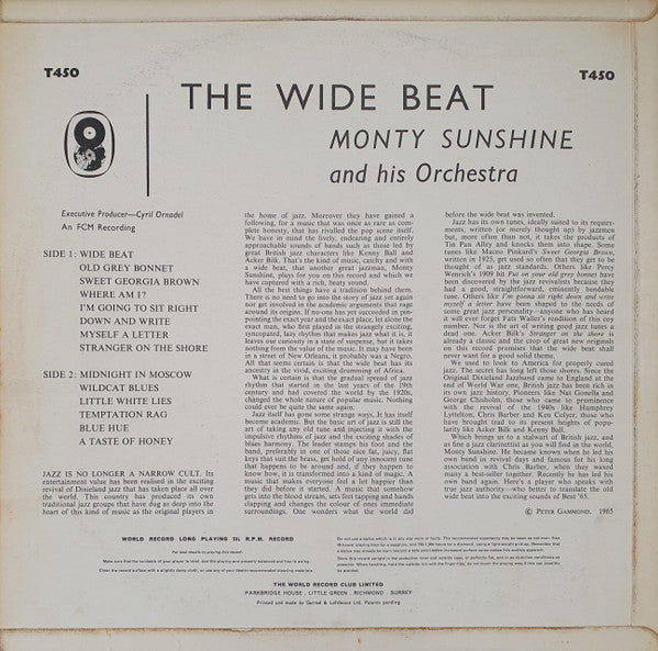 Monty Sunshine And His Orchestra : The Wide Beat (LP, Album, Mono, Club)