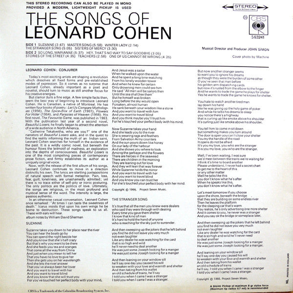 Leonard Cohen : Songs Of Leonard Cohen (LP, Album, RE)