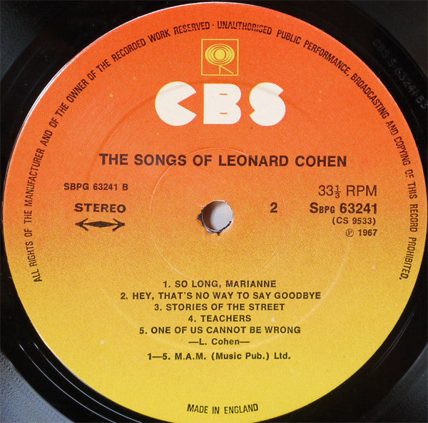 Leonard Cohen : Songs Of Leonard Cohen (LP, Album, RE)