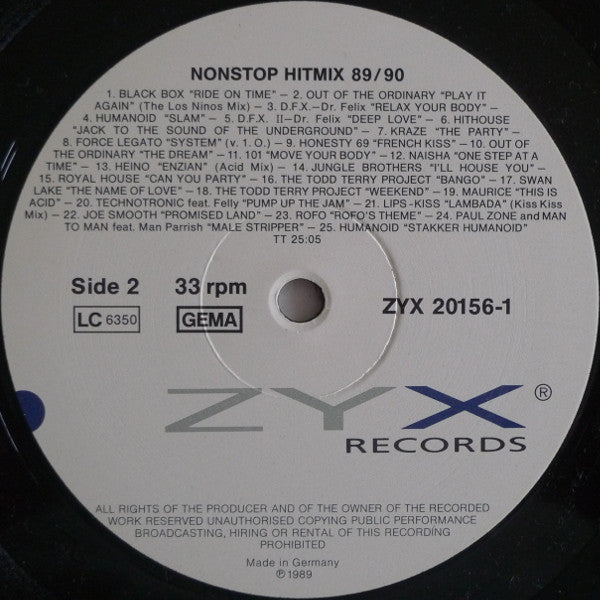 Various : Nonstop Hitmix 89/90 (LP, Mixed)