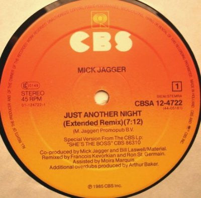 Mick Jagger : Just Another Night (Extended Remix) (12", Maxi)