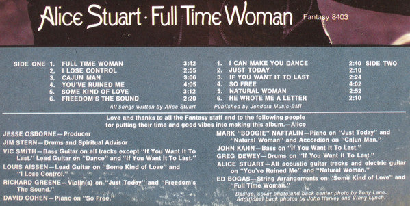 Alice Stuart : Full Time Woman (LP, Album)