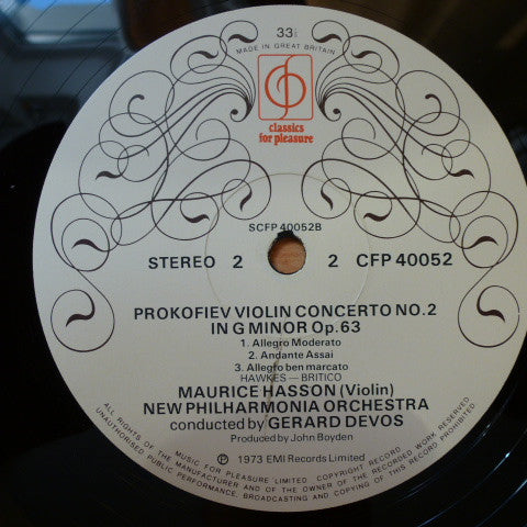 Niccolò Paganini, Sergei Prokofiev, Maurice Hasson, New Philharmonia Orchestra, Gérard Devos : Paganini Violin Concerto No.1, Prokofiev Violin Concerto No.2 (LP)