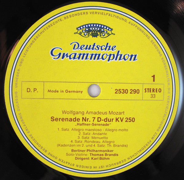 Wolfgang Amadeus Mozart, Berliner Philharmoniker • Karl Böhm, Thomas Brandis : "Haffner" - Serenade (LP, Album)
