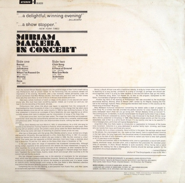 Miriam Makeba : In Concert (LP, Album)