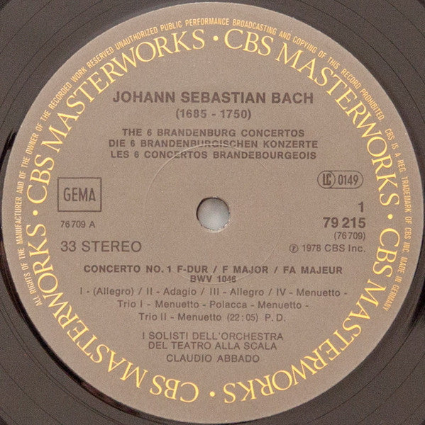 Johann Sebastian Bach, I Solisti Del Teatro Alla Scala, Claudio Abbado : Brandenburg Concertos = Brandenburgische Konzerte = Concertos Brandebourgeois (2xLP + Box)