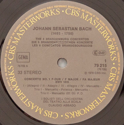 Johann Sebastian Bach, I Solisti Del Teatro Alla Scala, Claudio Abbado : Brandenburg Concertos = Brandenburgische Konzerte = Concertos Brandebourgeois (2xLP + Box)