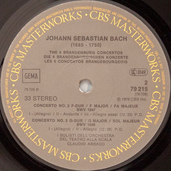 Johann Sebastian Bach, I Solisti Del Teatro Alla Scala, Claudio Abbado : Brandenburg Concertos = Brandenburgische Konzerte = Concertos Brandebourgeois (2xLP + Box)