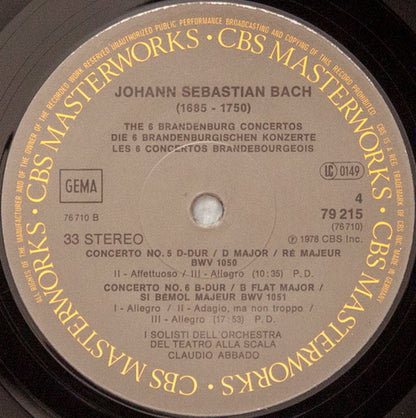 Johann Sebastian Bach, I Solisti Del Teatro Alla Scala, Claudio Abbado : Brandenburg Concertos = Brandenburgische Konzerte = Concertos Brandebourgeois (2xLP + Box)