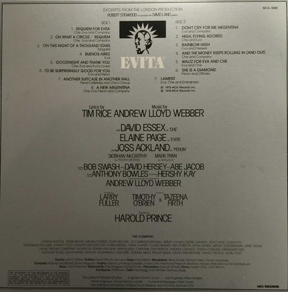 Andrew Lloyd Webber And Tim Rice, David Essex, Elaine Paige, Joss Ackland & Harold Prince : Evita: Original London Cast Recording (LP, RE, Gat)