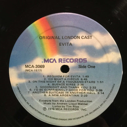 Andrew Lloyd Webber And Tim Rice, David Essex, Elaine Paige, Joss Ackland & Harold Prince : Evita: Original London Cast Recording (LP, RE, Gat)