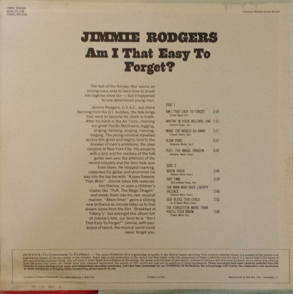 Jimmie Rodgers (2) : Am I That Easy To Forget? (LP, Comp, RE)