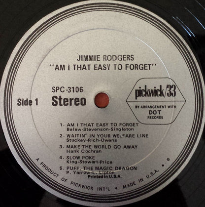 Jimmie Rodgers (2) : Am I That Easy To Forget? (LP, Comp, RE)