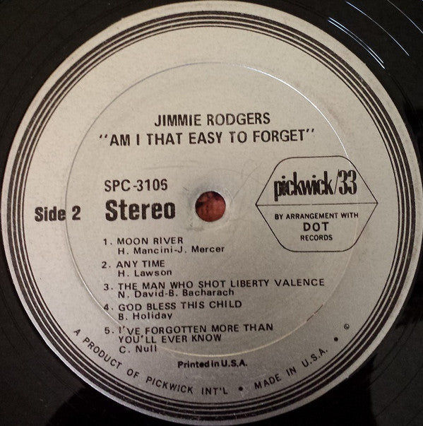 Jimmie Rodgers (2) : Am I That Easy To Forget? (LP, Comp, RE)