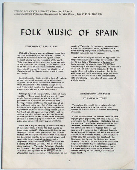 Various : Folk Music Of Spain (LP, Mono, RE)