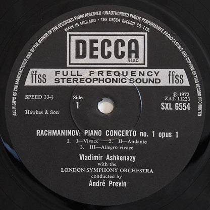 Sergei Vasilyevich Rachmaninoff, Vladimir Ashkenazy, London Symphony Orchestra, André Previn : Piano Concertos Nos.1 And 2 (LP)