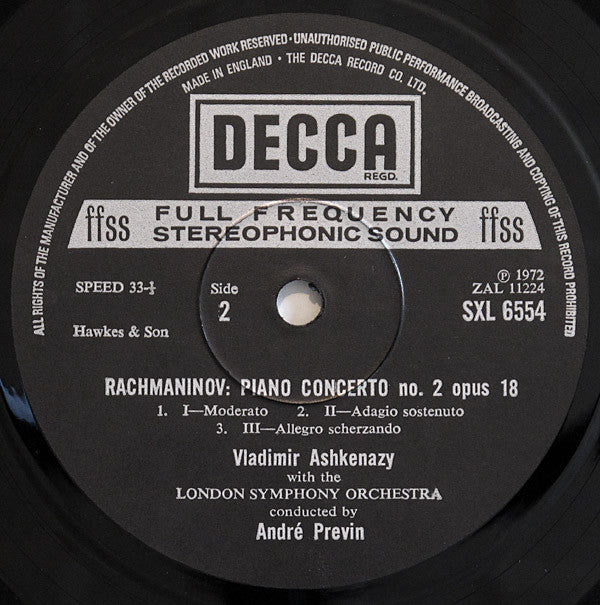 Sergei Vasilyevich Rachmaninoff, Vladimir Ashkenazy, London Symphony Orchestra, André Previn : Piano Concertos Nos.1 And 2 (LP)