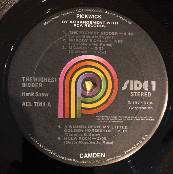 Hank Snow : The Highest Bidder And Other Favorites (LP, Comp)