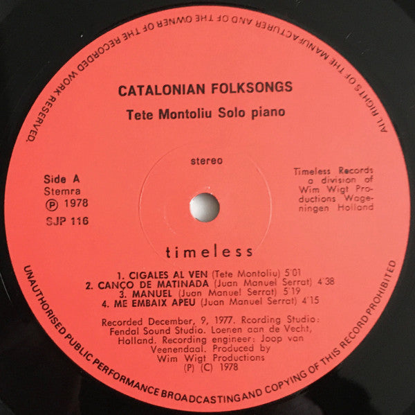 Tete Montoliu : Catalonian Folksongs (LP, Album)