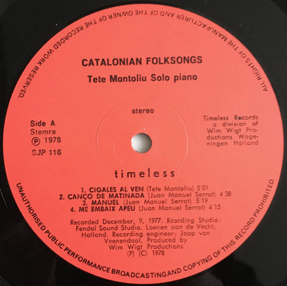Tete Montoliu : Catalonian Folksongs (LP, Album)