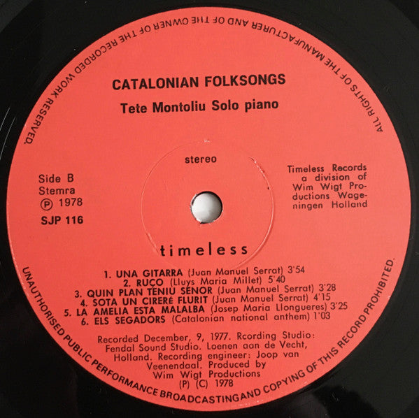 Tete Montoliu : Catalonian Folksongs (LP, Album)