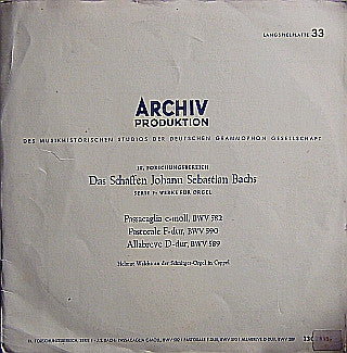 Johann Sebastian Bach, Helmut Walcha : Passacaglia C-Moll, BWV 582 / Pastorale F-Dur, BWV 590 / Allabreve D-Dur, BWV 589 (10", Album, Mono)