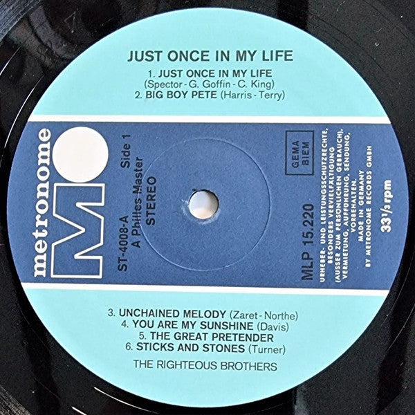 The Righteous Brothers : Just Once In My Life (LP, Album)