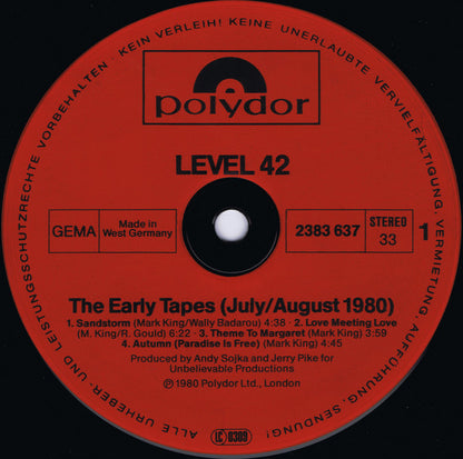 Level 42 : The Early Tapes · July/Aug 1980 (LP, Album)