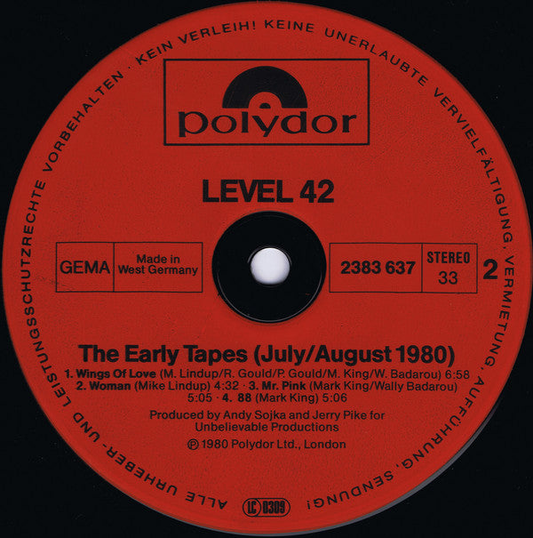 Level 42 : The Early Tapes · July/Aug 1980 (LP, Album)