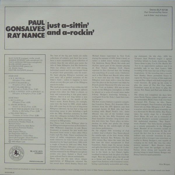 Paul Gonsalves, Ray Nance : Just A-sittin' And A-rockin' (LP, Album, RE)