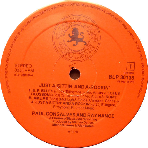 Paul Gonsalves, Ray Nance : Just A-sittin' And A-rockin' (LP, Album, RE)