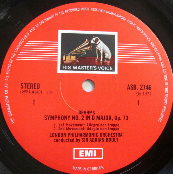 Johannes Brahms, Janet Baker And John Alldis Choir With London Philharmonic Orchestra, Sir Adrian Boult : Symphony No.2 / Alto Rhapsody (LP)