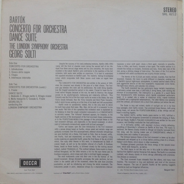 Béla Bartók, London Symphony Orchestra, Georg Solti : Concerto For Orchestra / Dance Suite (LP, RP)