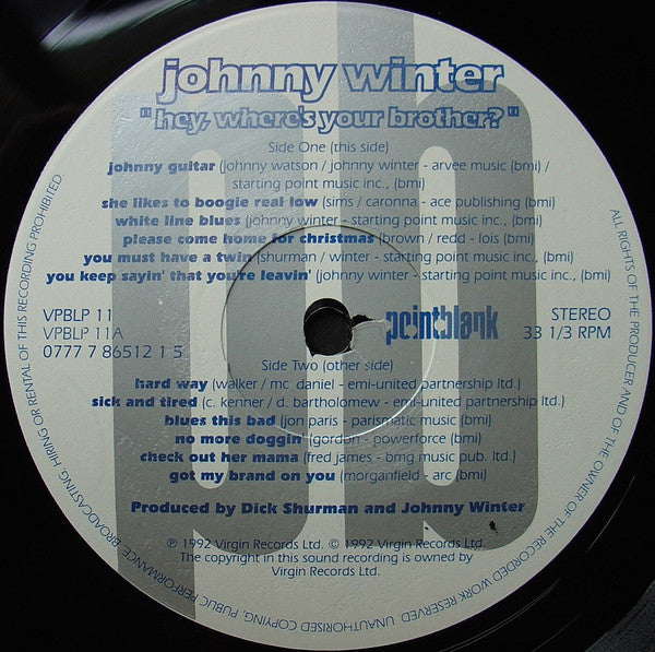 Johnny Winter : Hey, Where's Your Brother? (LP, Album)