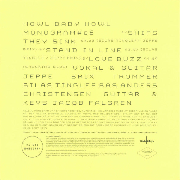 Howl Baby Howl : Monogram #06 (12", S/Sided, Etch, Ltd)