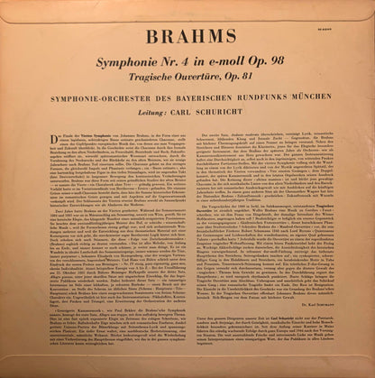 Johannes Brahms, Symphonie-Orchester Des Bayerischen Rundfunks · Carl Schuricht : Symphonie Nr. 4 / Tragische Ouverture (LP)