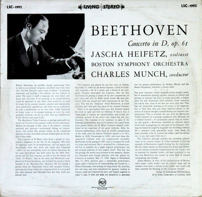 Ludwig van Beethoven, Jascha Heifetz • Charles Munch, Boston Symphony Orchestra : Violin Concerto (In D) (LP)