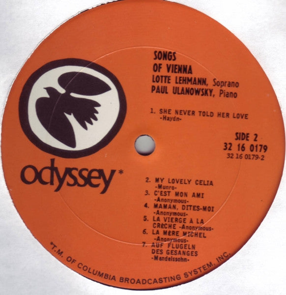 Lotte Lehmann, Paul Ulanowsky : Songs Of Vienna (In Honor Of Her 80th Birthday) (LP, Mono)