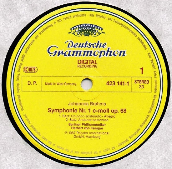 Johannes Brahms, Berliner Philharmoniker, Herbert von Karajan : Symphonie No. 1 (LP)