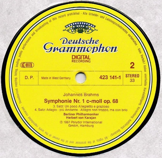 Johannes Brahms, Berliner Philharmoniker, Herbert von Karajan : Symphonie No. 1 (LP)