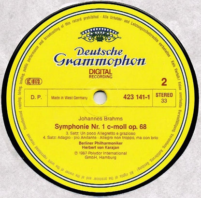 Johannes Brahms, Berliner Philharmoniker, Herbert von Karajan : Symphonie No. 1 (LP)