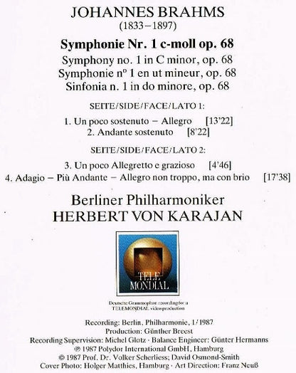 Johannes Brahms, Berliner Philharmoniker, Herbert von Karajan : Symphonie No. 1 (LP)