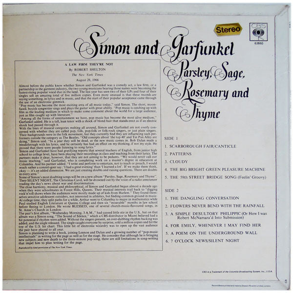 Simon & Garfunkel : Parsley, Sage, Rosemary And Thyme (LP, Album)