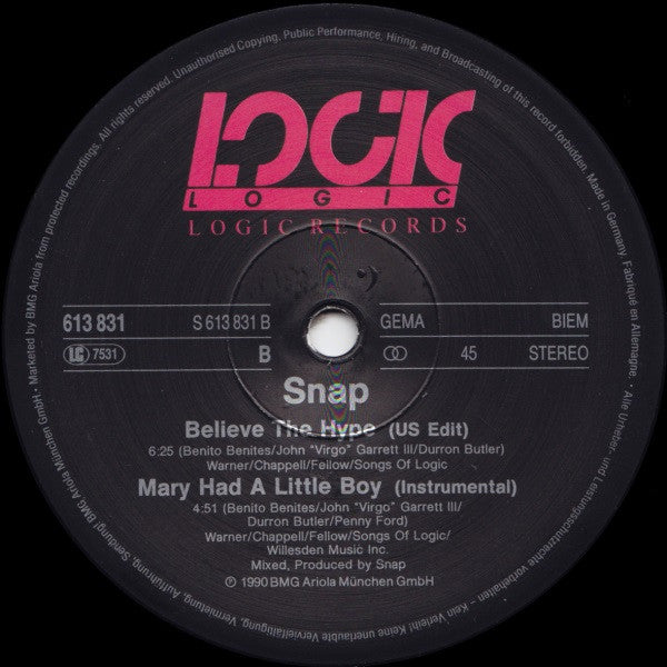 Snap! : Mary Had A Little Boy (12", Maxi)