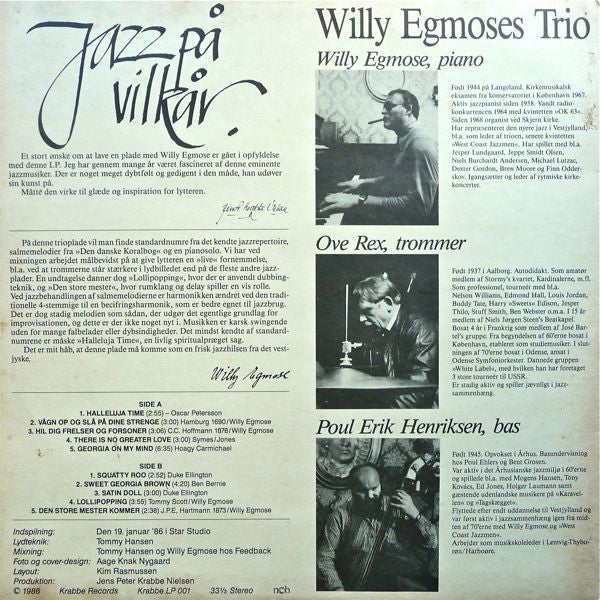 Willy Egmoses Trio : Jazz På Vilkår (LP, Album)