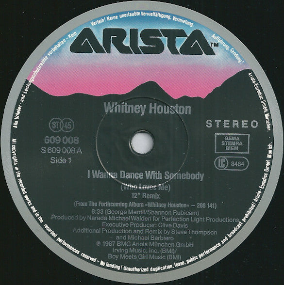 Whitney Houston : I Wanna Dance With Somebody (Who Loves Me) (12", Maxi, Single)