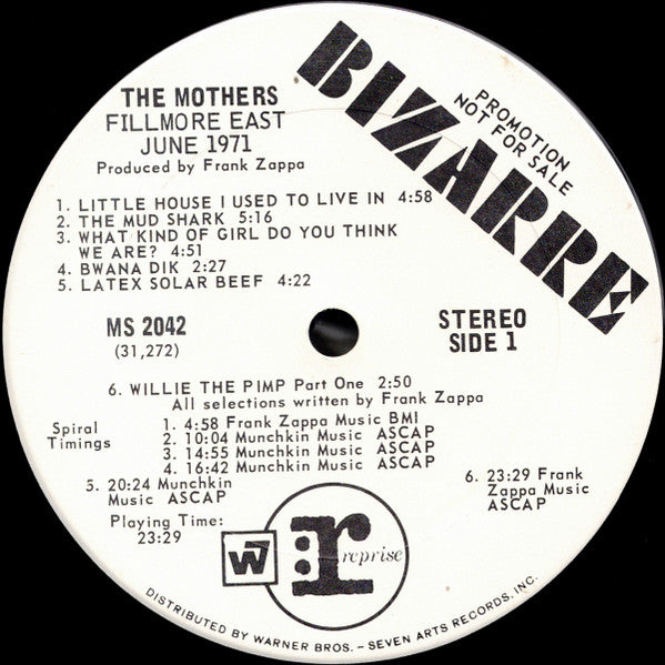 The Mothers : Fillmore East - June 1971 (LP, Album, Promo)